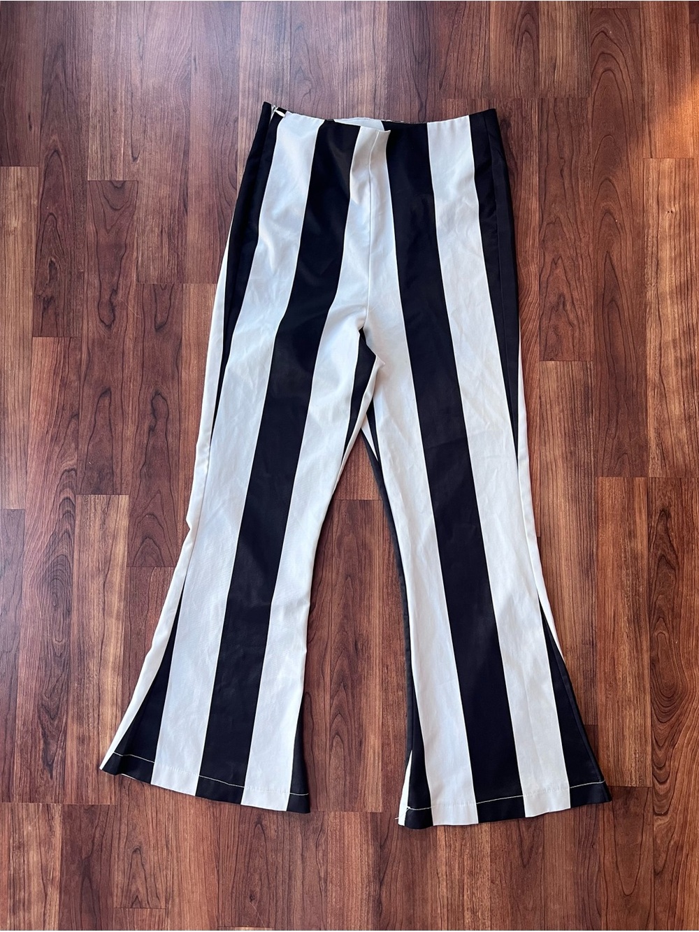 Black & White Vertical Stripe Flare Pant Small Beetlejuice Inspired Halloween